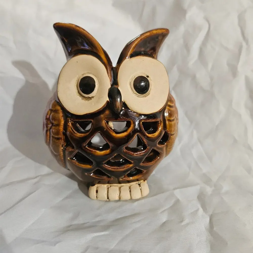 Vintage Ceramic Owl Votive Candle Holder 4.5 Tall
